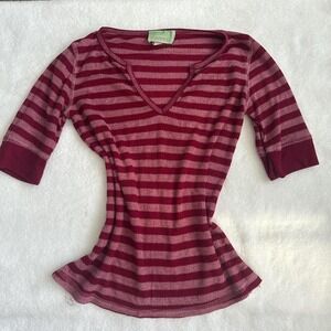 y2k cozy red & pink striped half sleeve top